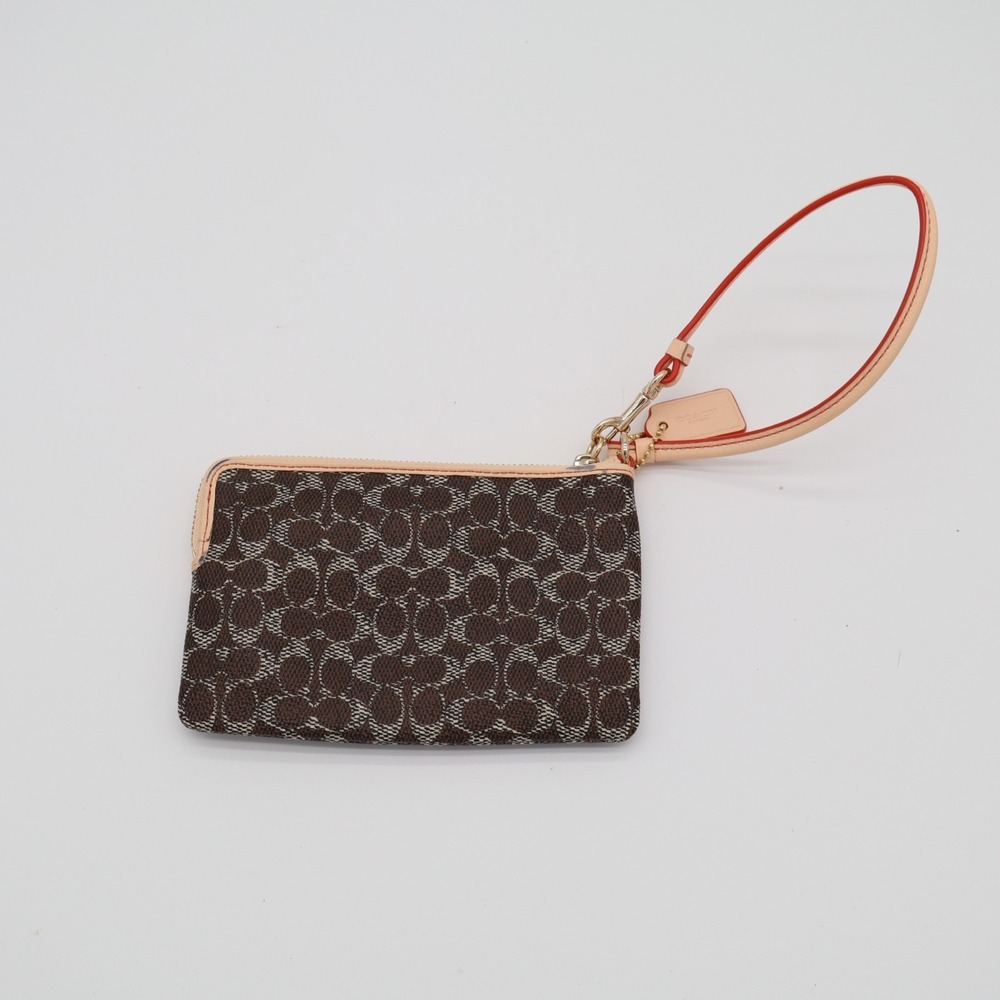 Coach Corner Zip Womens Brown Signature Canvas Inner Pockets Wristlet Wallet - Picture 5 of 8